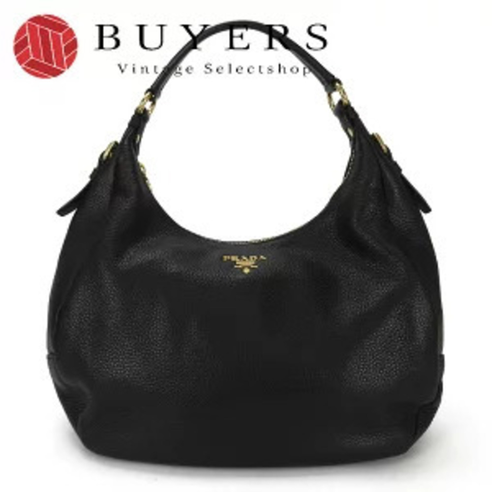 Prada One Shoulder Hobo Bag Leather Black shoulder Nero Black